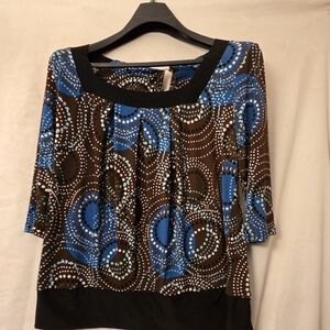 New Directions Brown, Blue and White Relaxed Blouse